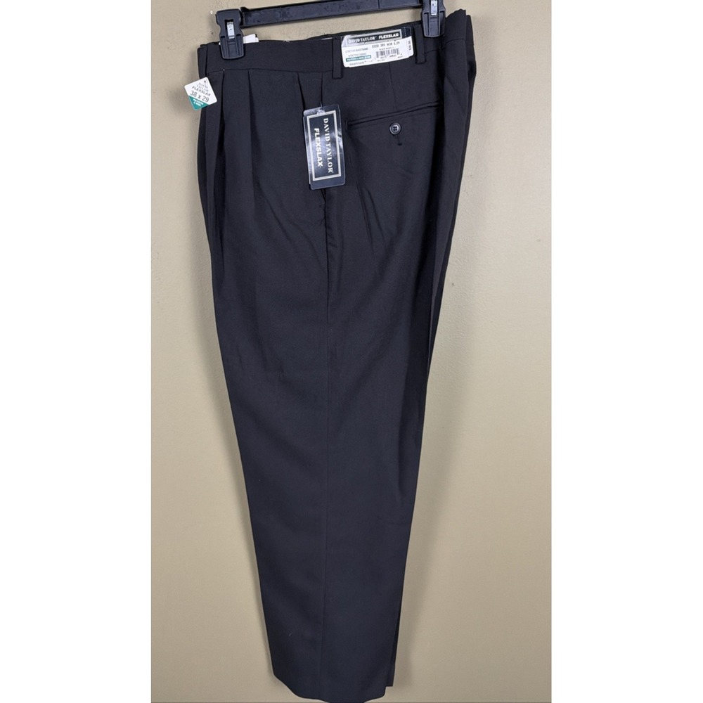 David Taylor FlexSlax Dress Pant Men 38x29 Black Wool Blend Stretch Sears NWT